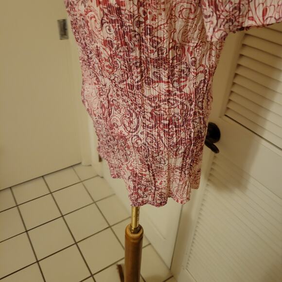 Ruched Paisley Crimped Button Front Blouse Croft & Barrow M Pink Oval Neckline - Picture 6 of 8